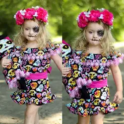 Малыш для маленьких девочек на Хэллоуин череп печатных платье наряды вечерние Мини-платья без рукавов
