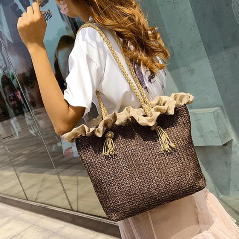 

Retro Summer Women Durable Weave Big Beach Bag Shoulder Bag Casual Rattan Straw Bags Bohemia Style Travel Totes Bag