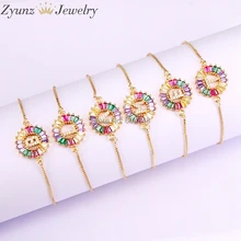 10 шт. ZYZ338-0402 золотой цвет Регулируемая цепочка медный хрусталь, циркон, камень браслеты с буквами для женщин модный браслет femme подарок