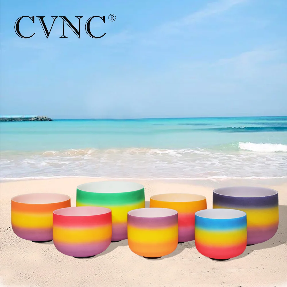 

CVNC 8-14 Inch 7 Chakra Rainbow Quartz Crystal Singing Bowl CDEFGAB Set