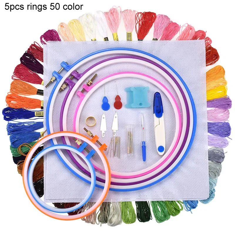 

1 Set Cross Stitch Needlework Accessory Embroidery Thread Embroidery Hoop Sewing Tool 50 100 Colors Embroidery Circles Set