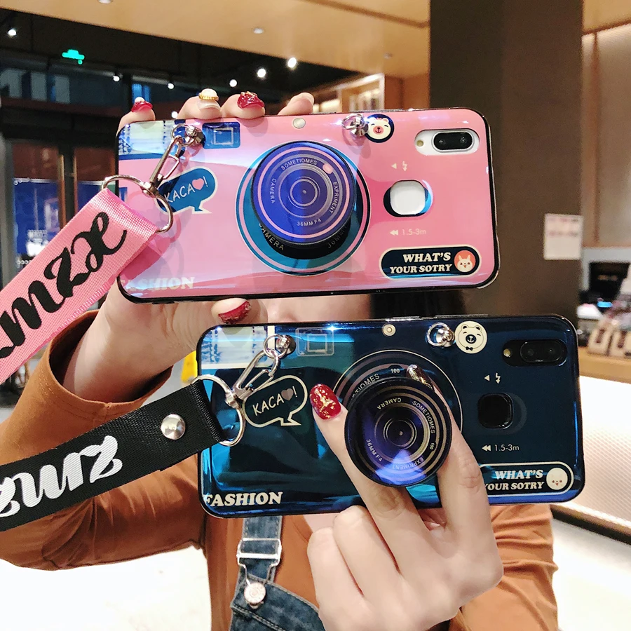 

For Huawei P Smart Plus Lanyard Retro Camera Pattern Silicone Back Case Cover For Huawei P Smart Cases Etui Fundas Coque