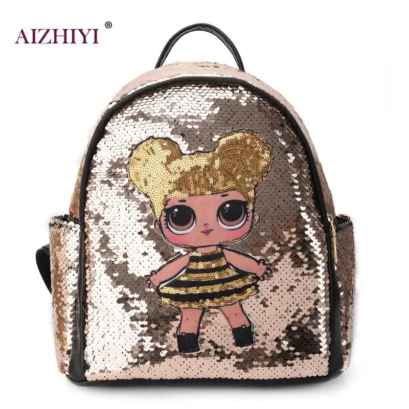 

Female New Fashion Glitter Women Sequins School Travel Backpack Girls Bling Cartoon Cute Kids Daily Big Shoulder Bags mochila