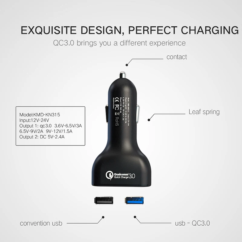 Автомобильное зарядное устройство Quick Charge 3,0 с двумя usb-портами, светодиодный дисплей, универсальное автомобильное зарядное устройство для телефона Xiaomi, samsung, IPhone, планшета и т. Д