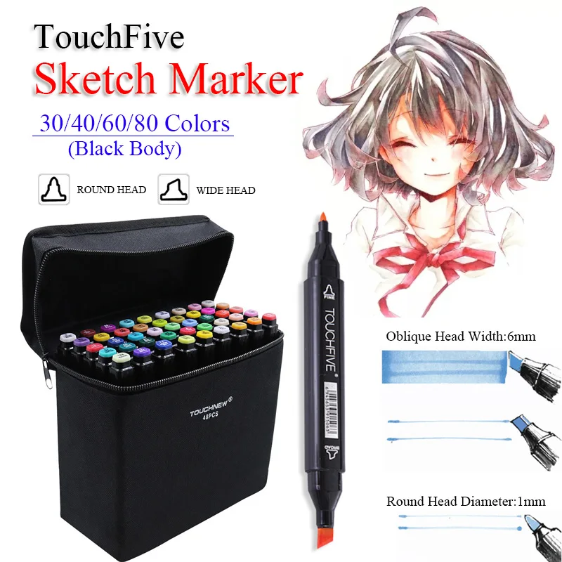 

TouchFive Black Dual Head Art Markers Animation/Architecture Design Sketching Brush Pen For Drawing School Office Art Supplies