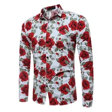 Hemiks Men'S Floral Shirt Spring Stand Collar Long Sleeve Flower Shirt Casual Button Tops Men'S Clothing