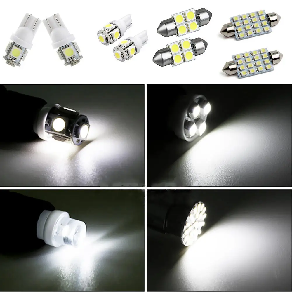 14x White LED Bulbs Interior Light Package Kit Dome Door License Plate Lights
