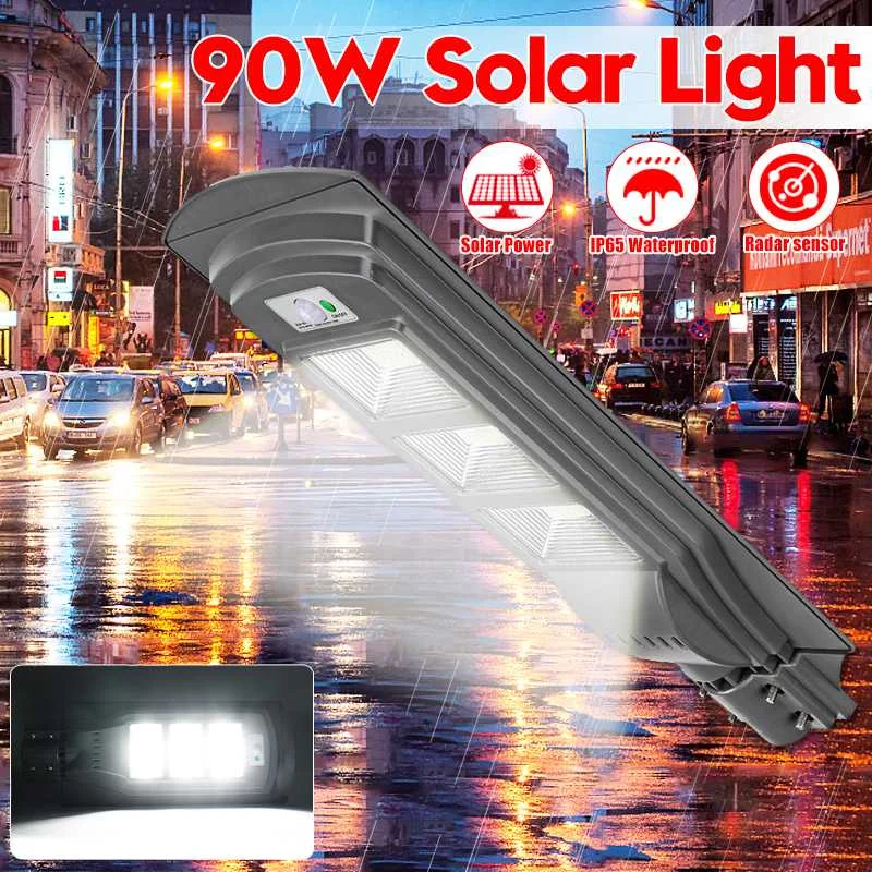 

90W LED Solar Lamp Wall Street Light Super Bright Radar Motion Sensor ++Light Control Waterproof Security Lamp for Garden Yard