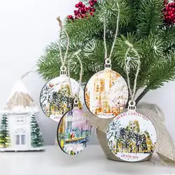 Для рождественской вечеринки украшения Подвески круглый расписные деревянные подвески украшения Рождественские двери шкафа дерево Windows