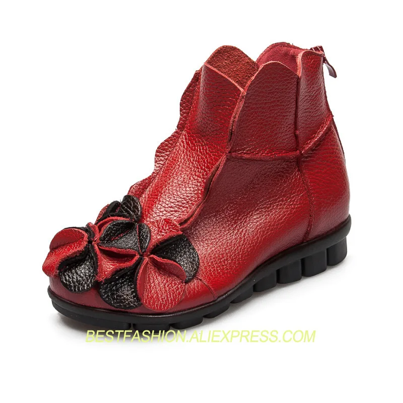 

autumn winter new wedge with retro boots back zipper boots leather genuineness casual flat boots Plus size Snow Boots