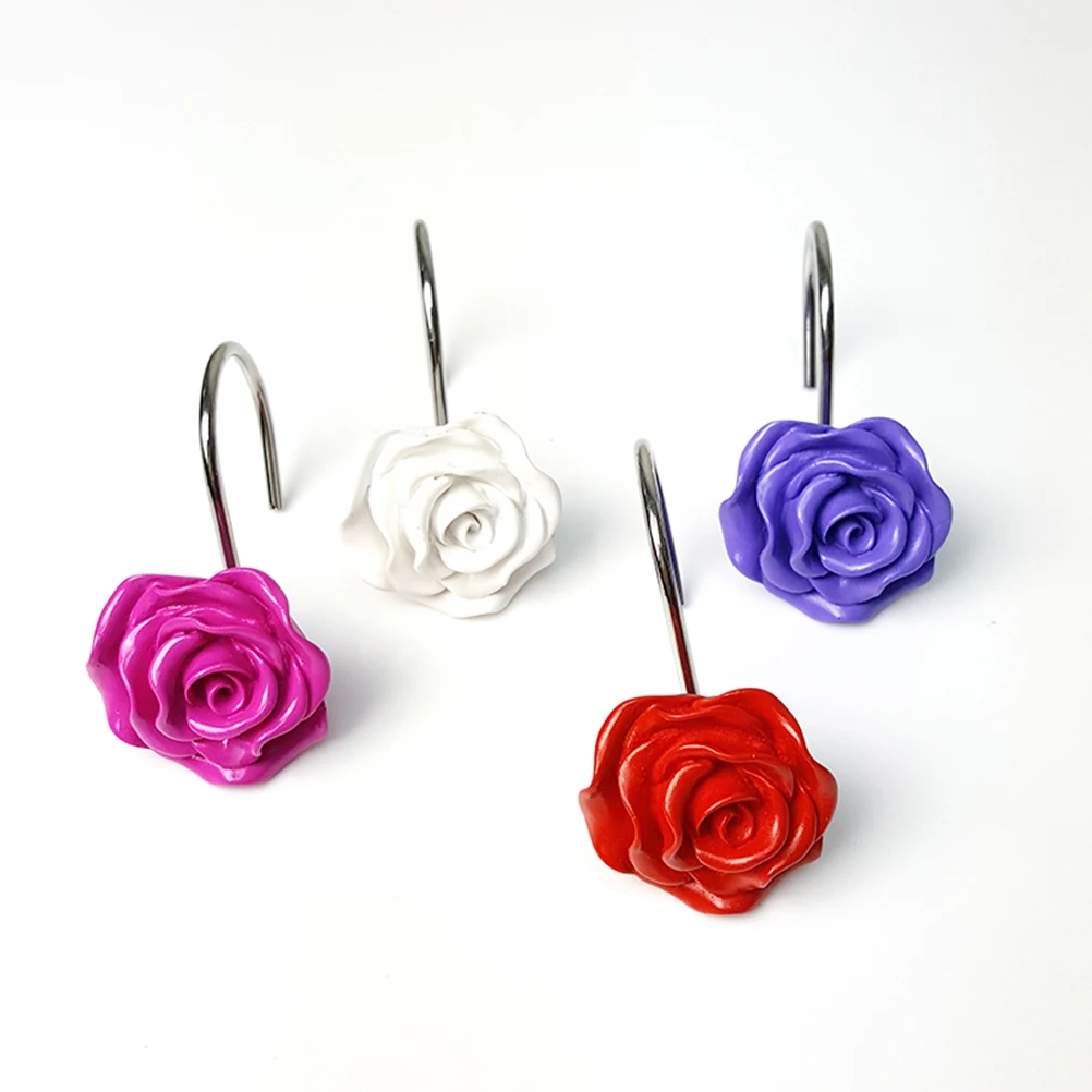 12pcs Resin Flower Shower Curtain Hooks Hanger Curtain Rings Home Bathroom Decor Jolash Pl