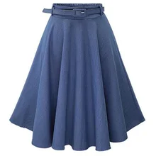 Новая модная женская юбка с высокой талией плиссированная юбка с большим подолом джинсовая Расклешенная юбка с поясом Женская