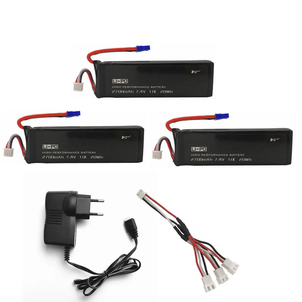 RCtown H501S батарея 7 4 V 2700mAh 10C для H501C X4 RC Quadcopter с кабелем 1 в 3 и USB зарядным