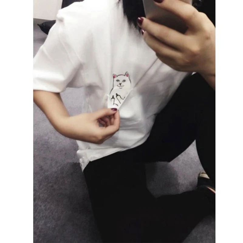 

Summer Men Women's Pocket Cat/Dog Casual Cotton Loose Blouse Shirt Tops