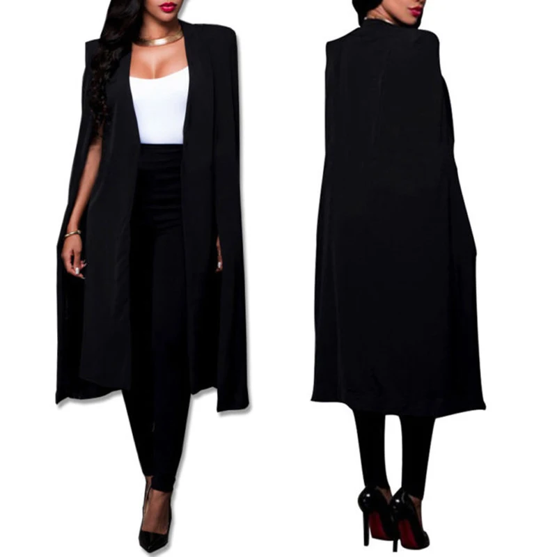 

Womens Formal Cape Cardigan Blazer Suit Long Cloak Jacket Trench Coat Outwear