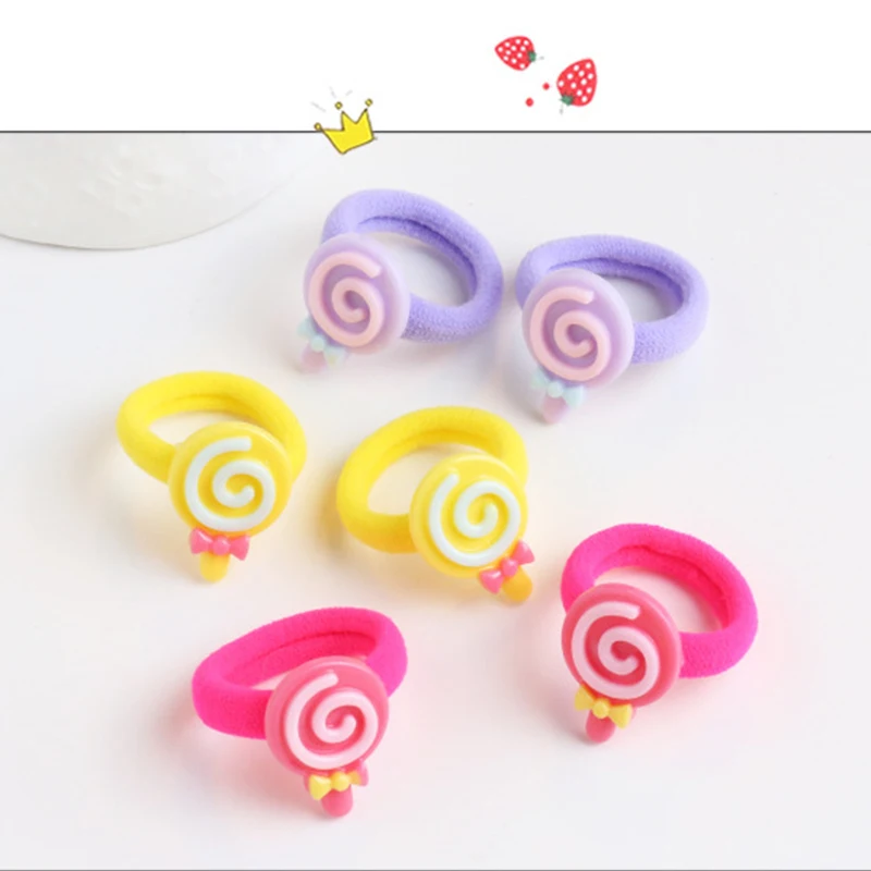 5pc kawaii cartoon ponytail hair rope fashion cute hair rubber band elastic candy color hair ring girl women's hair accessories