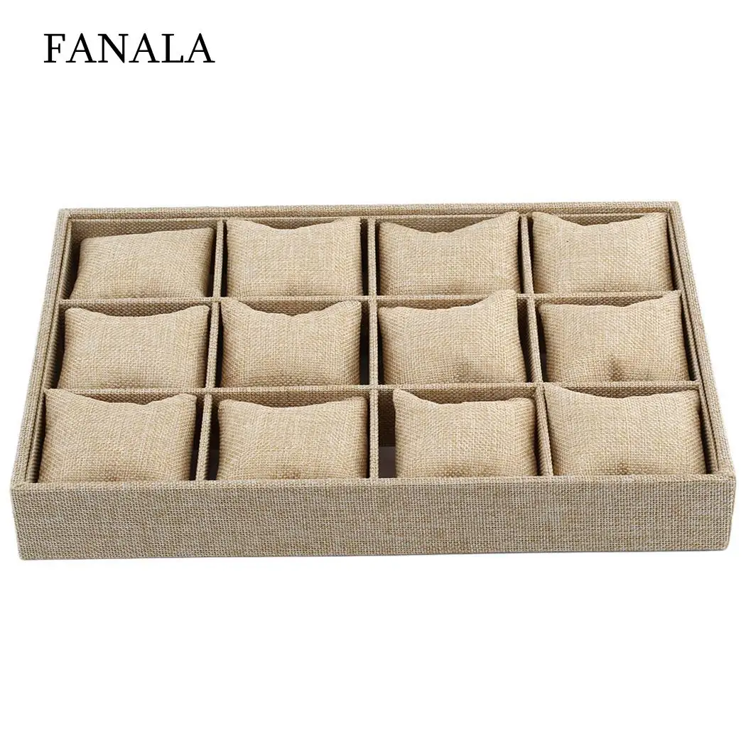 Beige 12 Showcase Multi-function Bracelet Jewelry Grids Soft Organizer Display Watch Tray | Украшения и аксессуары