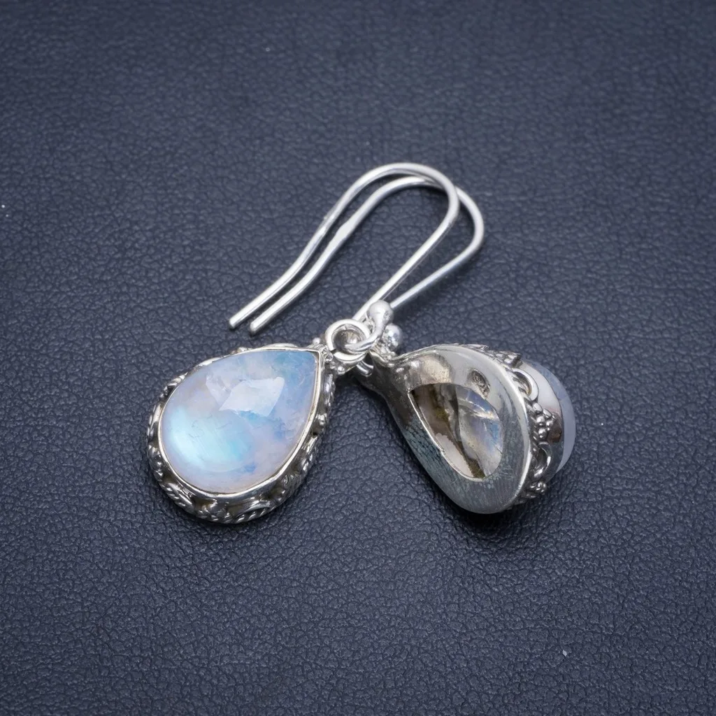 

Natural Rainbow Moonstone Handmade Unique 925 Sterling Silver Earrings 1.25" A2046