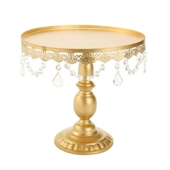 

Tron Crystal Stand Wedding Stand Cake Stand Round Wedding Birthday Party Dessert Cupcake Pedestal Display Plate (M, Golden)