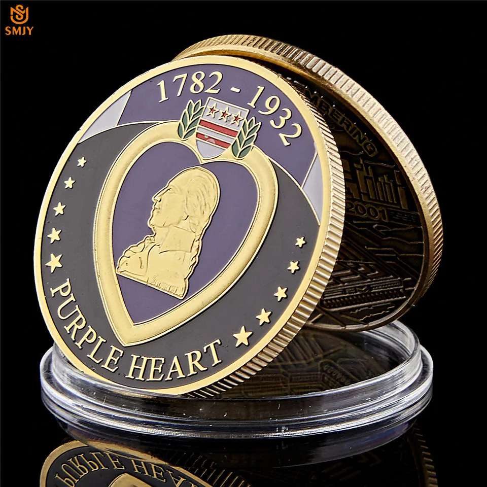 

1782-1932 USA Purple Heart Medal For The Military Merits Gold Plated Challenge Commemorative Coins