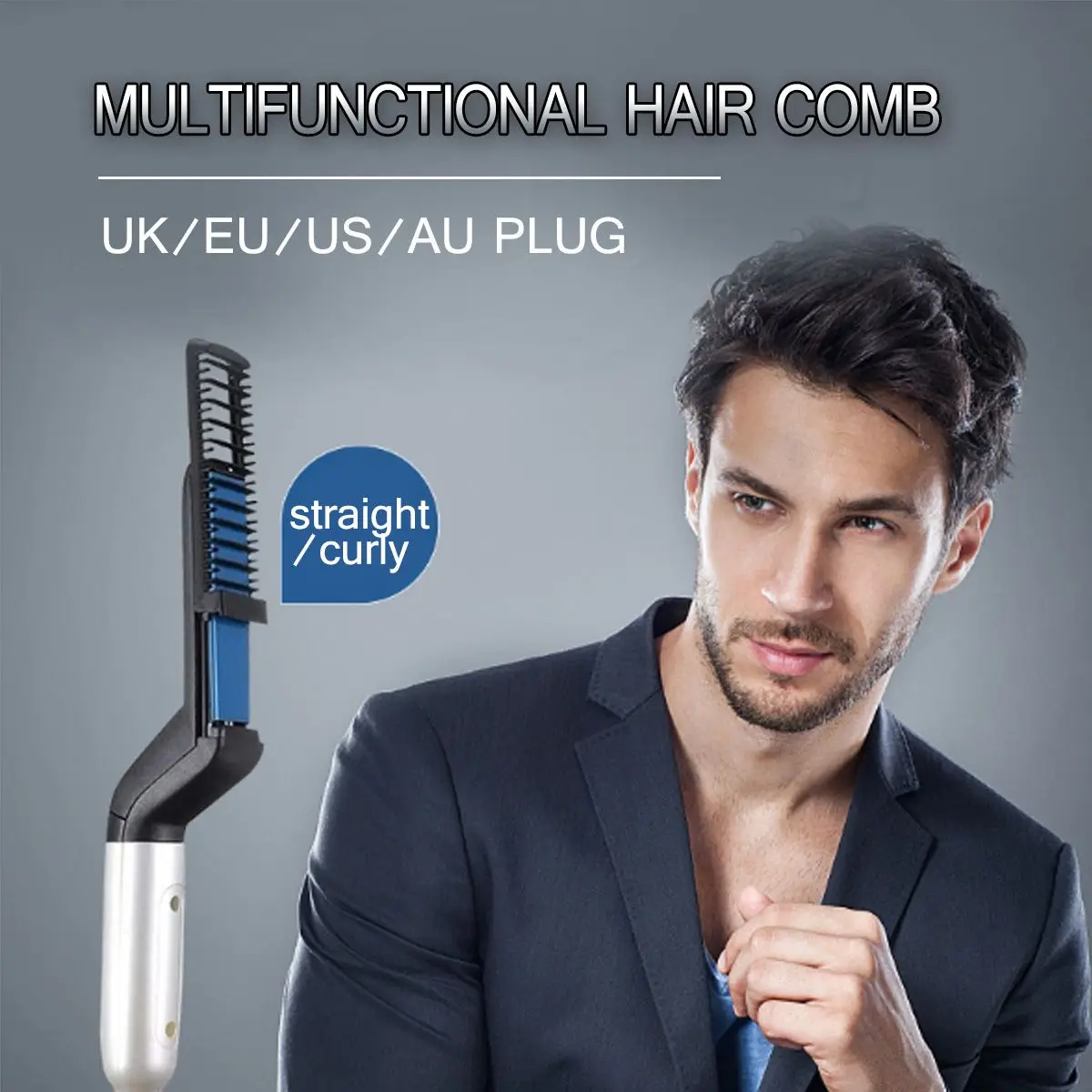 

Hair Curling Iron Men's Ceramic Hair Styling Iron Comb Brush Beard Straightener Curler Set Quick Hair Styler for Men