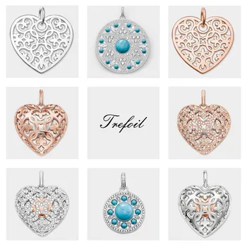 

Blue Stone CZ Ornament Disc Heart Locket Pendants, Fashion Jewelry 925 Sterling Silver Trendy Gift For Women Girls Fit Necklace