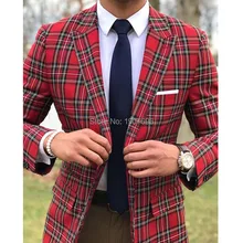 Two Piece Plaid Men Suits for Wedding Groom Tuxedos Slim Fit Man Suit Peaked Lapel Blazer Pants Custom Made 2019