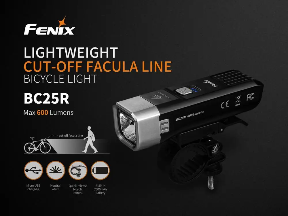 

Hot Cake Fenix BC25R 600 Lumens USB Rechargeable Lightweight Cut-off Facula Line Bicycle Light for Commuting by Bike
