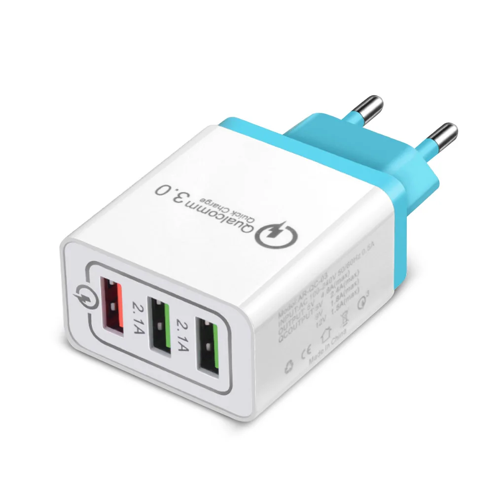 

TOENMAN EU US Plug Home Travel 18W 3 USB Wall Charger QC 3.0 Universal Fast Charging Adapter For iPhone X XS For Samsung S8 S9