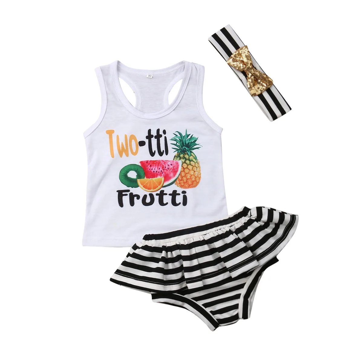 Newborn Infant Baby Girls Clothes Cute Vest Tank Tops+Stripe Shorts Pants Headband 3Pcs Outfits Set