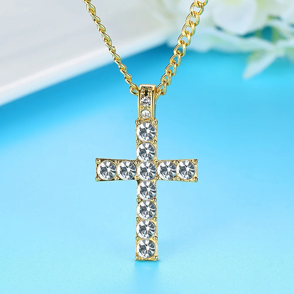 Новая золотая цепочка с кристаллами крест ожерелье маленький религиозный циркон