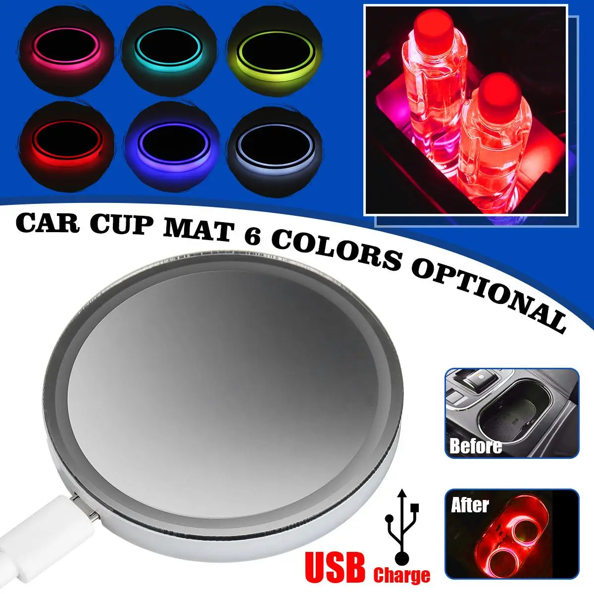 

Universal LED Car Cup Holder Pad Mat Auto Atmosphere Interior Lights USB Rechargeable