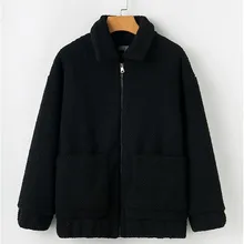 Толстовка флисовое пальто с мехом Женская осенне-зимняя теплая мягкая куртка Толстая плюшевая молния черное пальто женская верхняя одежда