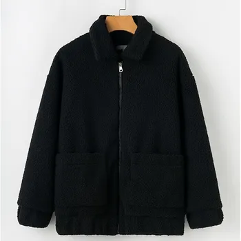 

Sweatshirt Fleece Fur Coat 2018 Women Autumn Winter Warm Soft Jacket Thick Plush Zipper Black Overcoat Female Outerwear 2018