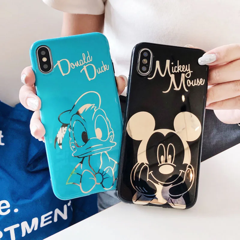 

Luxury Laser Cartoon Mickey Mouse Phone Case for iPhone 7 8 Plus 6 6s X XS MAX XR Cute Soft Cover Donald Duck Cases Fundas Coque