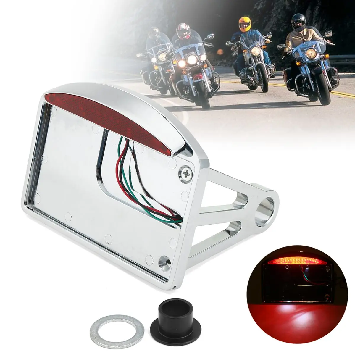 

Horizontal Aluminum with Chrome Finish Motorcycle License Plate LED Tail Light Horizontal Side Mount Bracket
