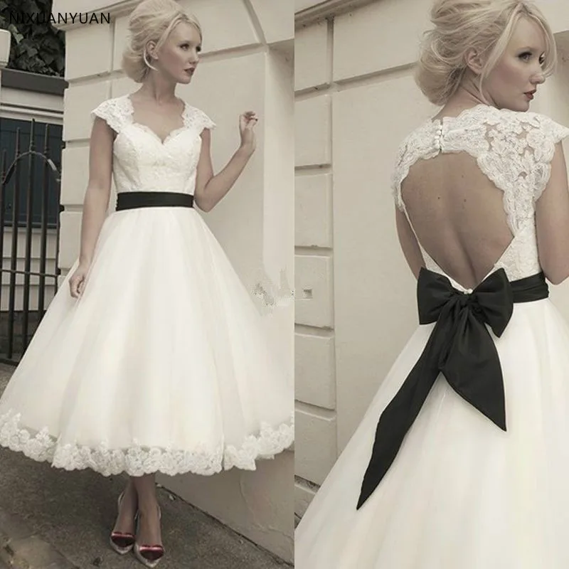 Новое Белое или цвета слоновой кости милое кружевное короткое свадебное платье с открытой спиной