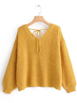 

2018 Autumn Winter New Stylish Women's Fashion Solid Color Thick Sweater Sexy V-neck Full Sleeve Loose Plus Size Pullovers