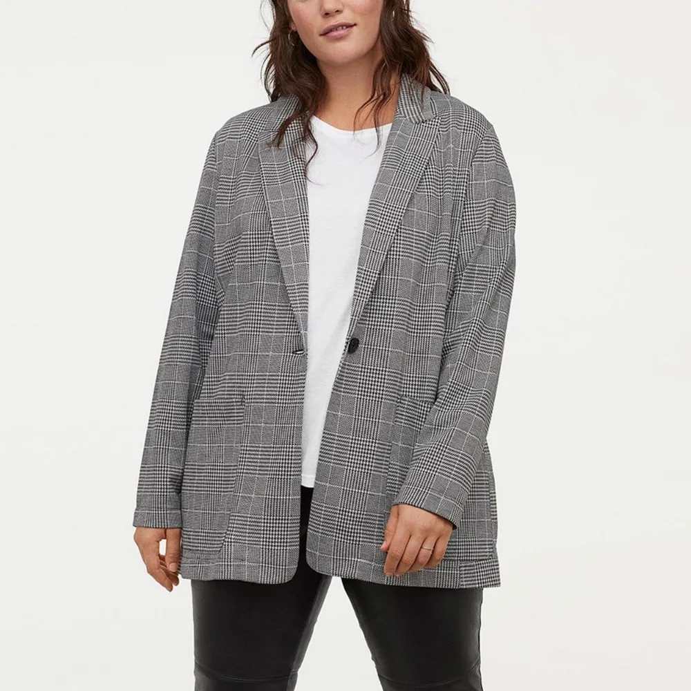 HDY Haoduoyi New Fashion Suit Jacket Simple Temperament Retro Plaid Large Size Slim Lapels One Button Blazer