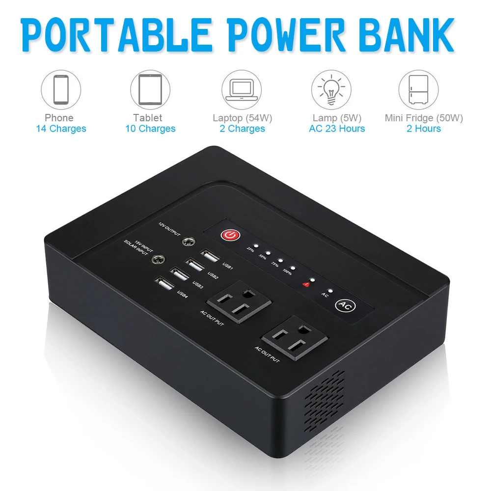

42000mah Portable Power Station USB AC100-240V Power with LED for Camper Car TV Phone Emergency Power Bank