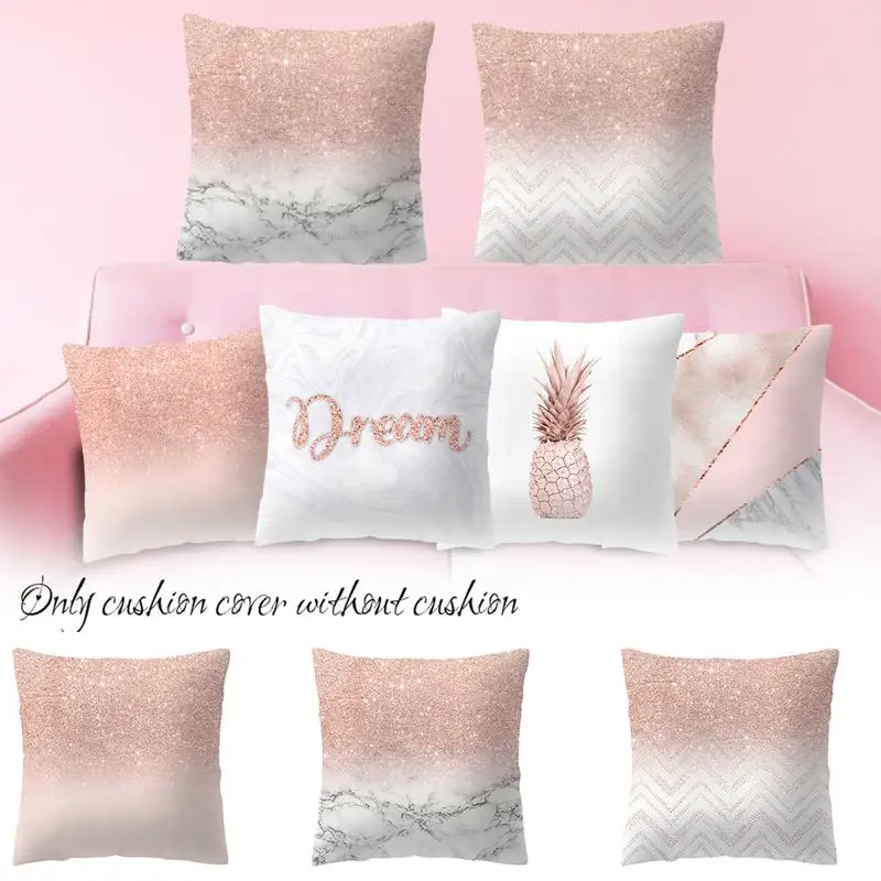 

2018 Pillow Case 45*45 Home Decor Pillowcase Rose Gold Geometric Pineapple Glitter Cushion Cover #O5