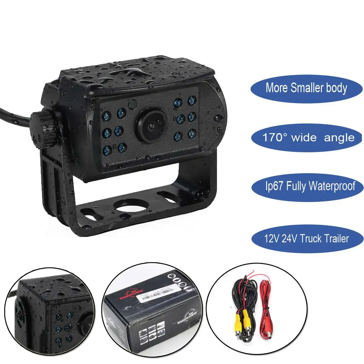 

Car Rear View Camera CCD IR 8 LED Reverse Backup Camera 12-24V 170 Degree Wide View Angle for Bus Truck Trailer RV Harvester