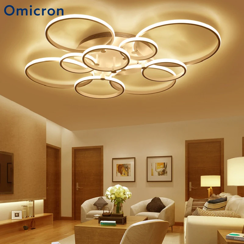 

Omicron Modern Led Chandeliers White Brown Circle Rings Dimming Remote Control Lamp For Living Room Bedroom Lighting Decor