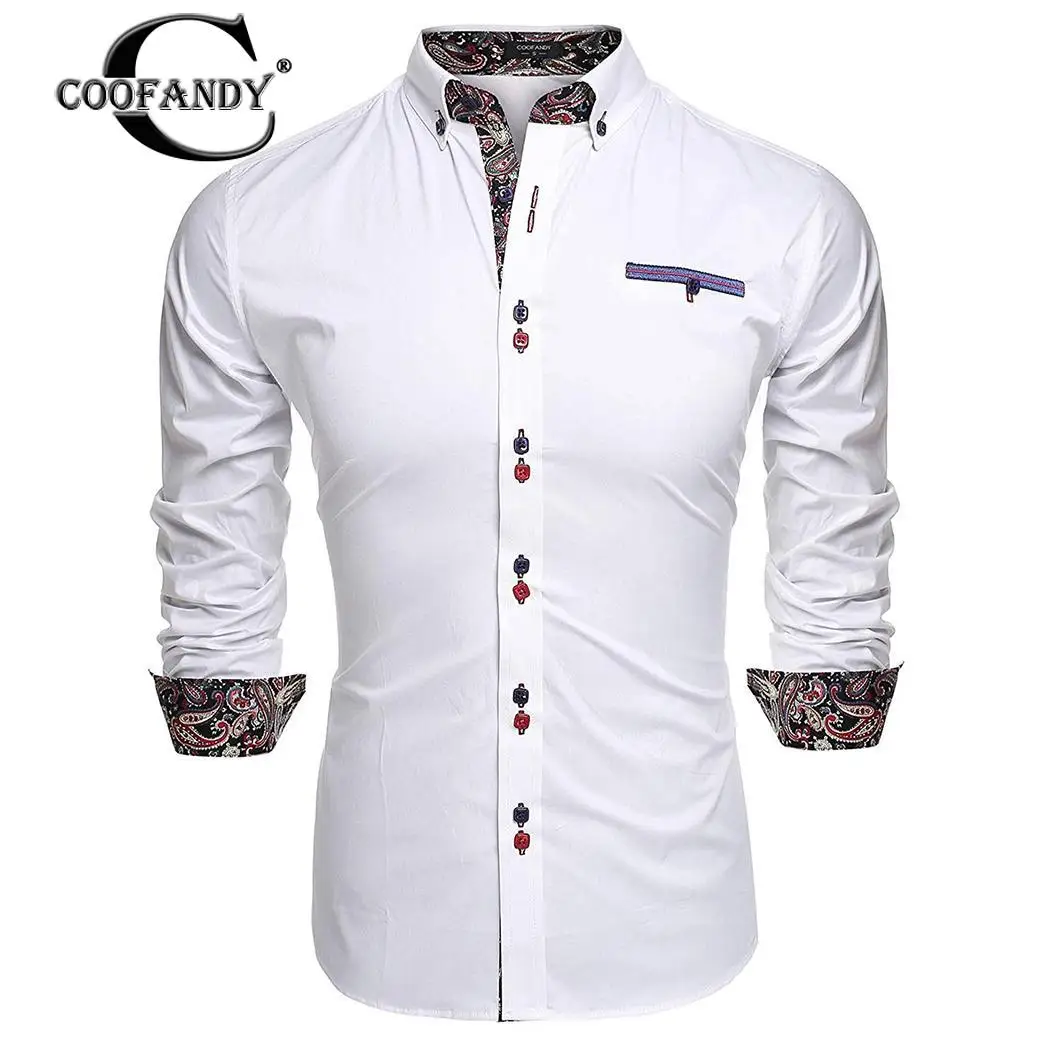 

Black Royal Spring Autumn Casual Collar Long Sleeve Men Slim White Red Shirt Fit Print Button Blue Turn-Down