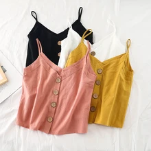 Camisetas de verano 2019 para mujer, camisetas Vintage con adornos y botones, camisetas moda de Corea de verano para mujer