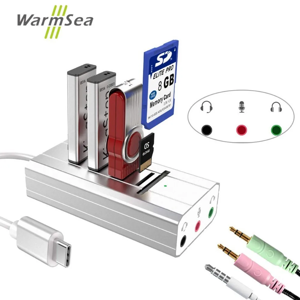 USB C концентратор аудио адаптер звуковой карты с SD TF внешний Hi-Fi стерео конвертер