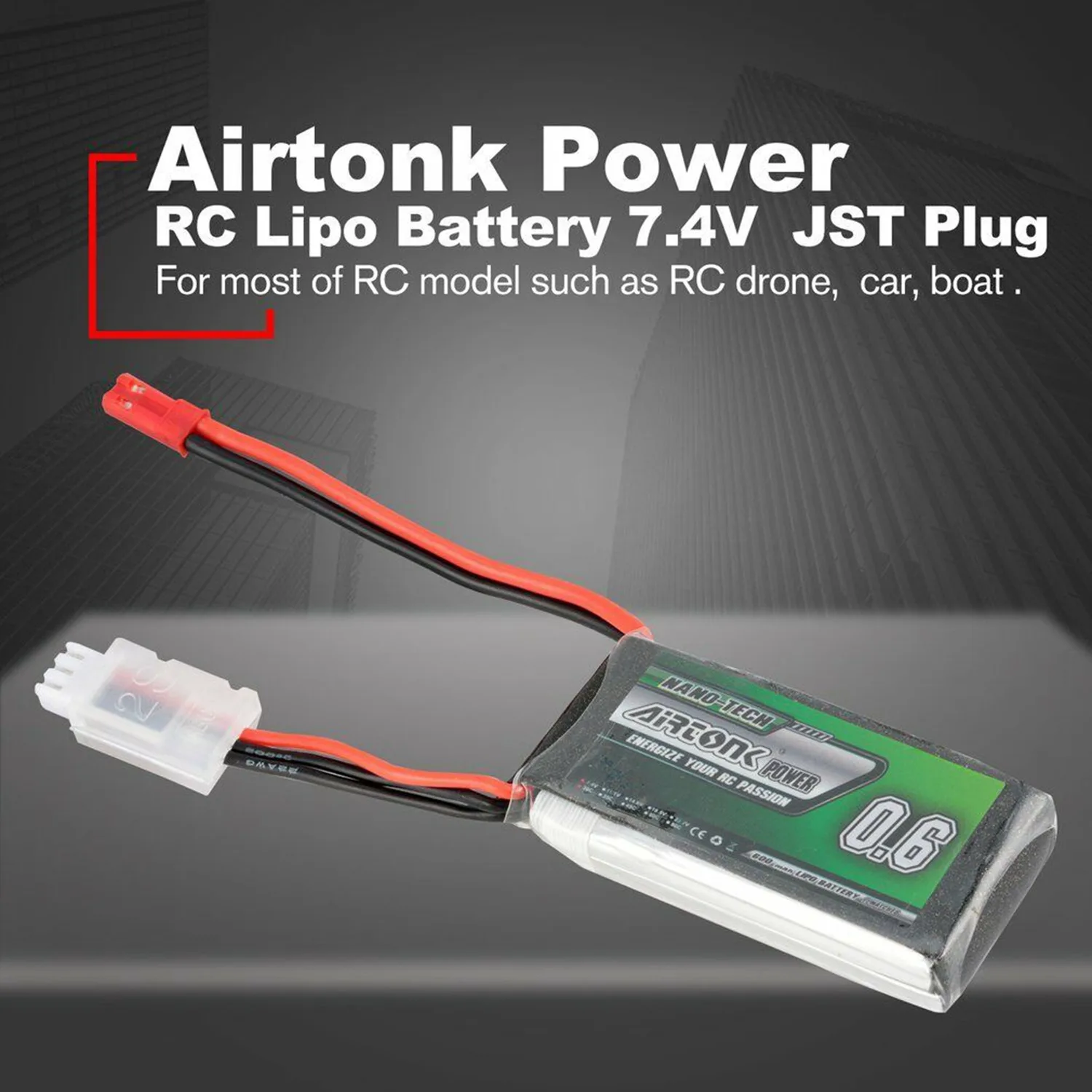 Airtonk 7,4 V 600Mah 30C 2S 1P Lipo батарея Jst разъем для радиоуправляемого дрона автомобиля