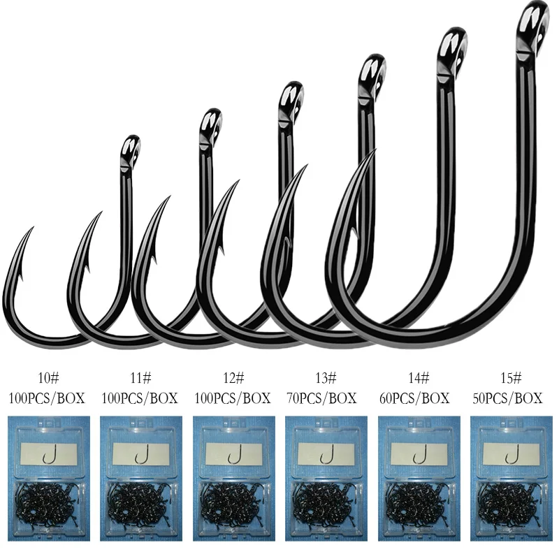 В коробке Размер 10-15 высокоуглеродистой стали колючий рыболовный крючок, пресноводное озеро Морской рыболовный крючок с петлей Япония рыболовный крючок