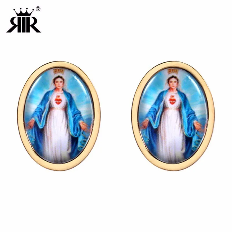 

RIR Stainless Steel Holy Spirit Virgin Mary Sacred Heart Stud Earrings Catholic Prayer Jewellery Stud Earrings Gift