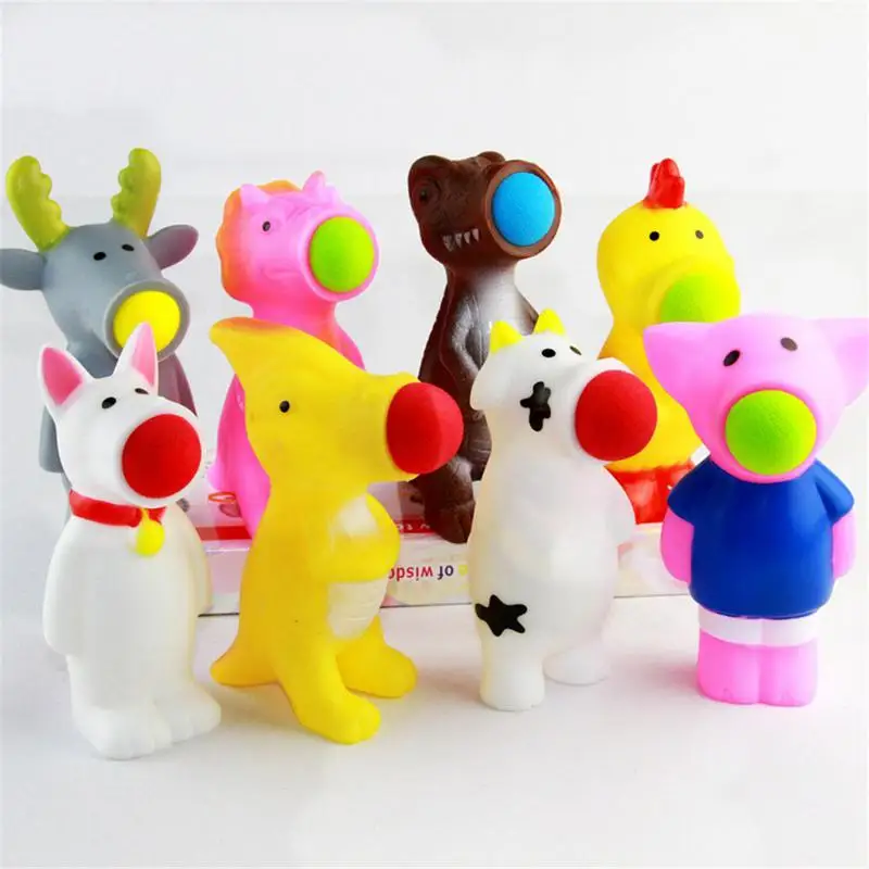

Cute Cartoon Animals Dinosaur Cow Squeeze Creative Decompression Venting Catapult Children's Spitting Ball Gunner Toys Gift